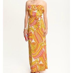 BR x Trina Turk silk pink tangerine yellow paisley maxi dress 10P